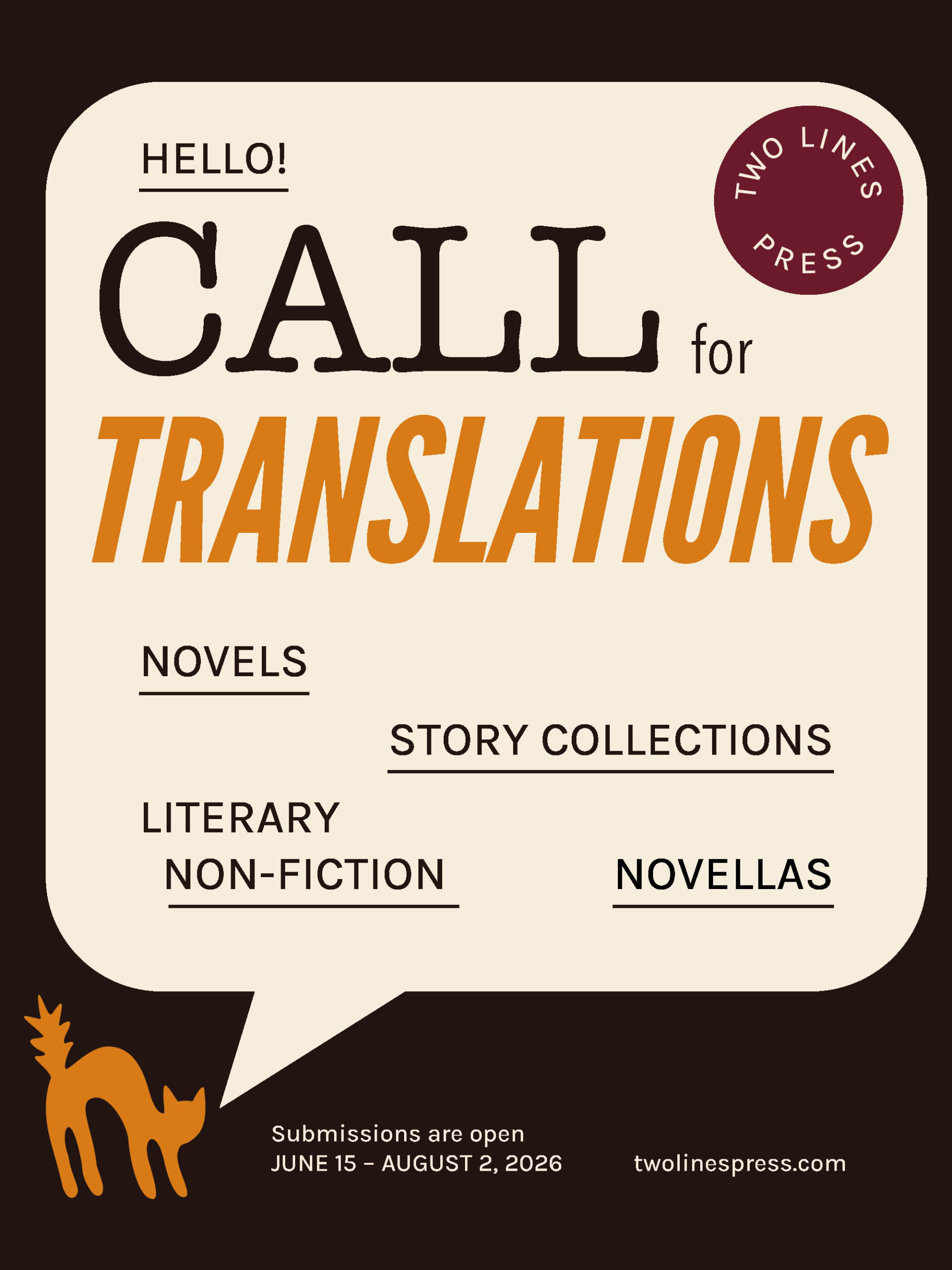 Call for translations, submissions are open june 15th to August 2nd
